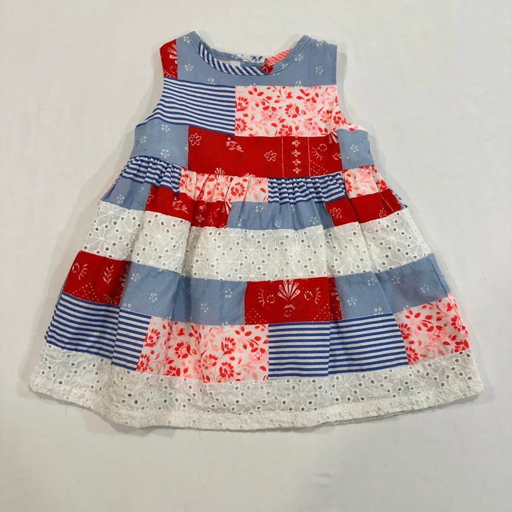 Baby B'gosh Patchwork Eyelet‎ Dress Baby Girl 6M Red White Blue | Americana
